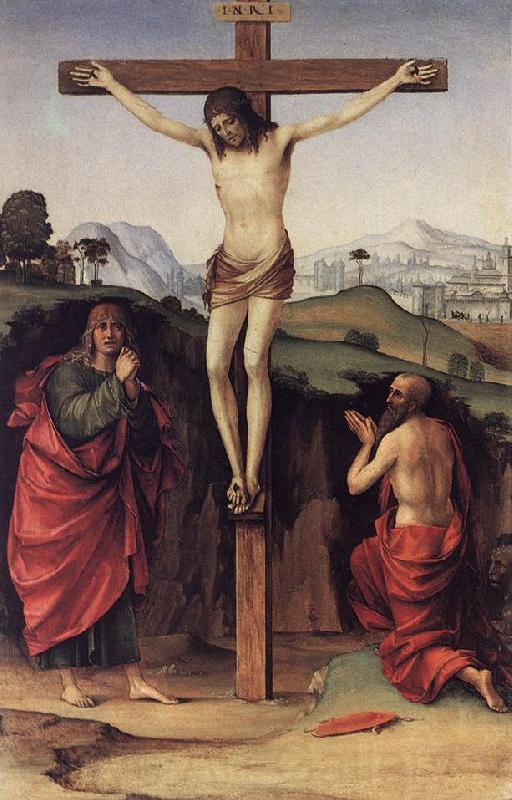 FRANCIA, Francesco Crucifixion with Sts John and Jerome de Spain oil painting art